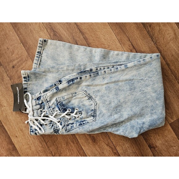 PrettyLittleThing Acid Wash Lace Up PrettyLittleThing Denim Jeans Blue Size 4 - Picture 5 of 5